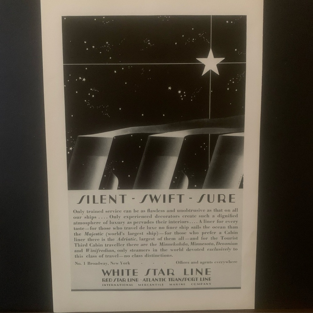 Vintage 1928 White Star Line Silent Swift Sure Ad Advertisement